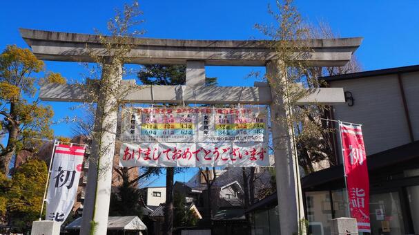 冬の亀有香取神社・正月の初詣・葛飾区亀有 冬,亀有香取神社,鳥居の写真素材