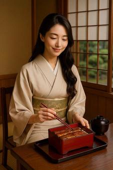 うな重を食べる日本美人 うな重を食べる日本美人の写真