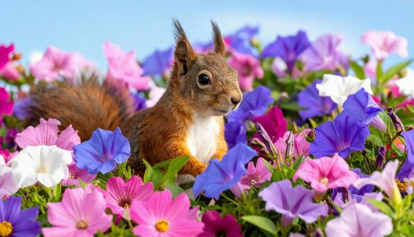 朝顔とコスモスの庭で 朝顔とコスモスの庭での写真