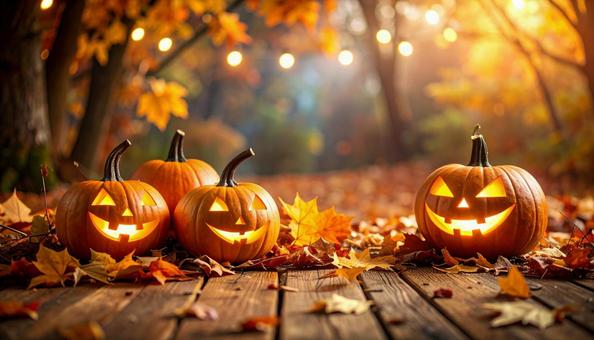 秋の森とジャック・オ・ランタン もみじ 秋の森とジャック・オ・ランタン もみじの写真