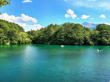 夏空の緑輝く五色沼 夏空の緑輝く五色沼 毘沙門沼,湖,沼の写真素材