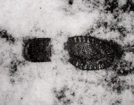 Footprint of snowy road, snow, asphalt, road, JPG