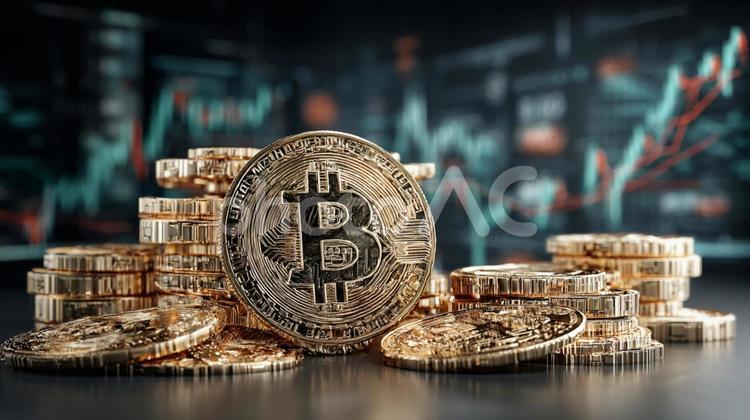 金融市場を象徴するビットコインとグラフ ビットコイン,仮想通貨,暗号通貨の写真素材
