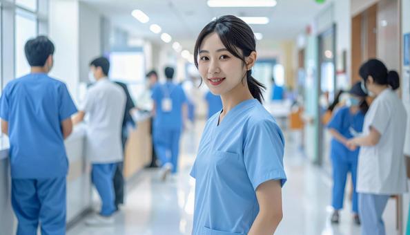 病院で働く女性医療従事者 病院で働く女性医療従事者の写真