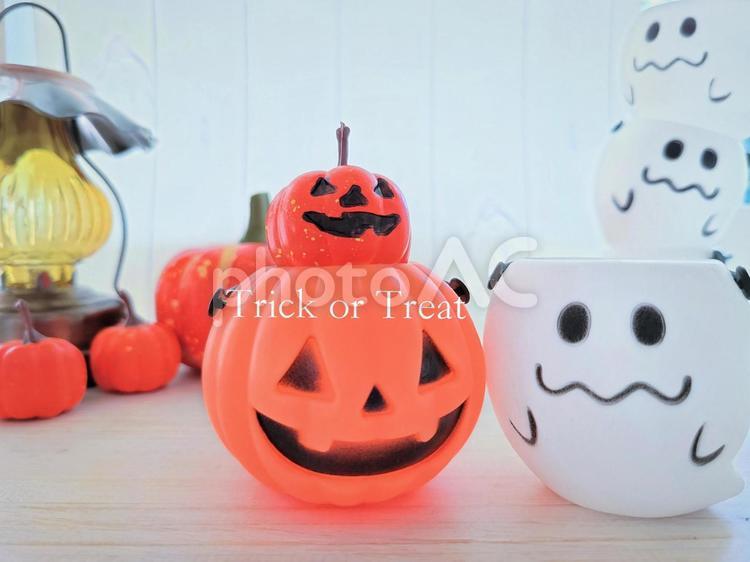 ハロウィンイメージ　かぼちゃとおばけ ハロウィン,ゴースト,オバケの写真素材