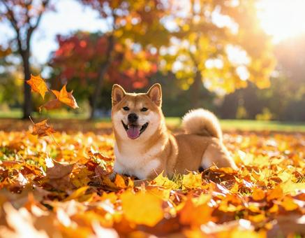 秋の柴犬 秋の柴犬の写真