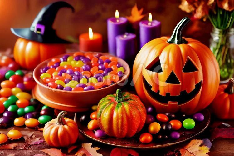 ハロウィンの飾りとお菓子 ハロウィン,ハロウィーン,halloweenの写真素材