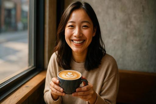 笑顔とカフェラテの時間 笑顔とカフェラテの時間の写真