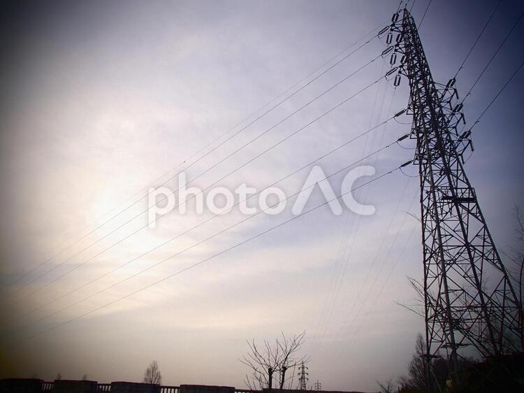 鉄塔がある風景 鉄塔,送電線,電線の写真素材