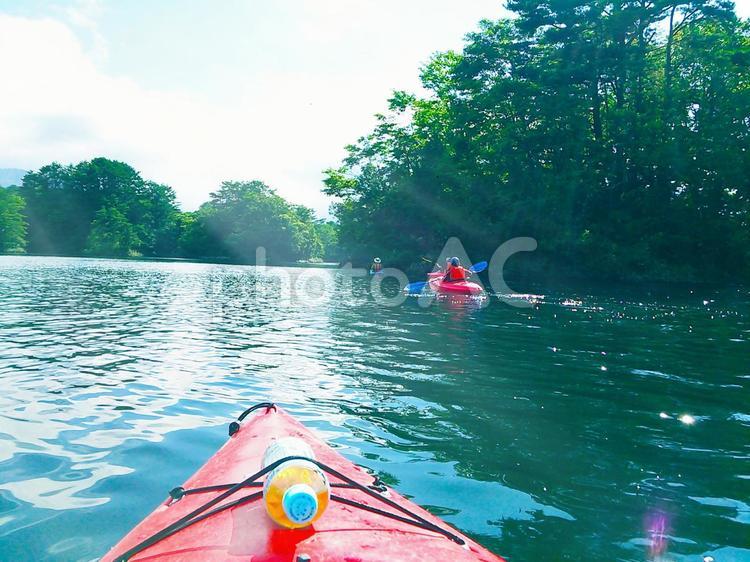 カヌーで癒し体験 湖,カヌー,清流の写真素材