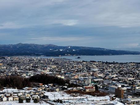 Aerial view of Himi city in winter, JPG