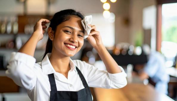 カフェで働くウェイトレスの写真