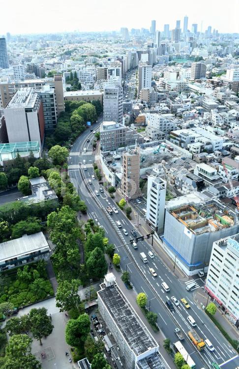 上空から東京の街並み 都心の街,街並み,春日通りの写真素材