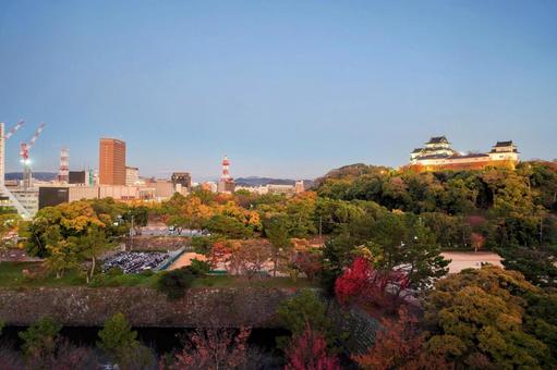 和歌山城ライトアップと和歌山市街地 和歌山城ライトアップと和歌山市街地 和歌山城,天守閣,ビルの写真素材