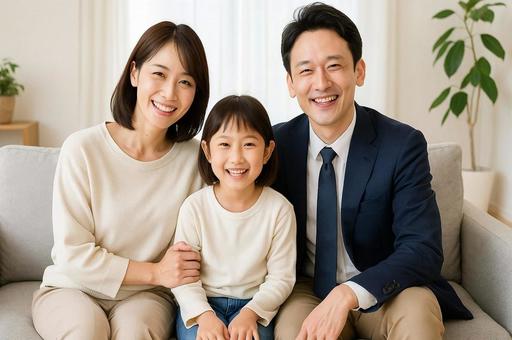笑顔の日本人家族の団らん・家庭の集合写真 笑顔の日本人家族の団らん・家庭の集合写真の写真