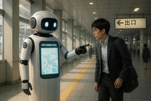 駅構内で案内する情報ロボット 駅構内で案内する情報ロボットの写真