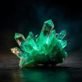 深緑色の美しい結晶 深緑色の美しい結晶の写真