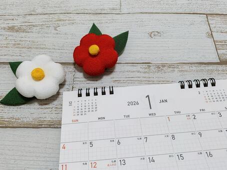 2026年1月カレンダー　花 1月,1月カレンダー,カレンダーの写真素材