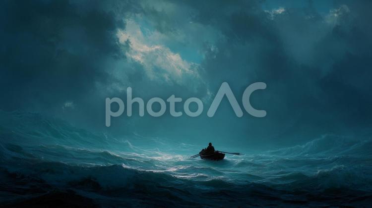 暗い海の風景 海,船,波の写真素材