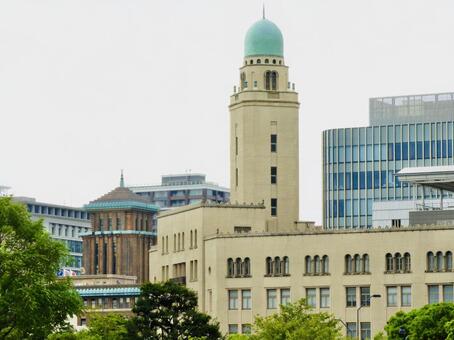 横浜キングの塔とクイーンの塔 横浜税関,神奈川県庁,横浜港の写真素材