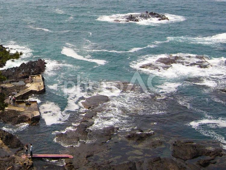 鵜戸神宮から見る海 海,風景,波の写真素材