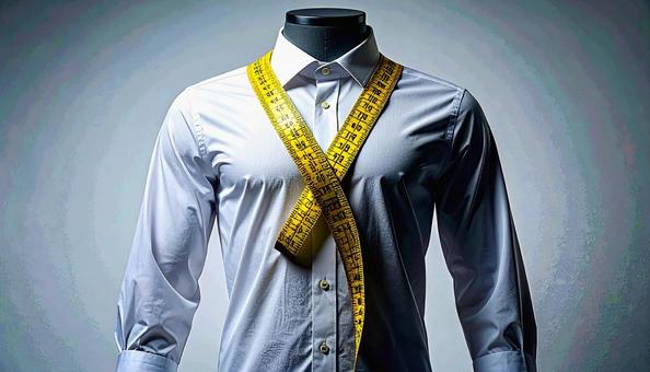 服のサイズを測定 メジャーとシャツ 服のサイズを測定 メジャーとシャツの写真