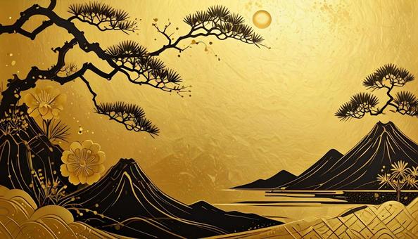 金色の背景 和風 水墨画 金色の背景 和風 水墨画の写真