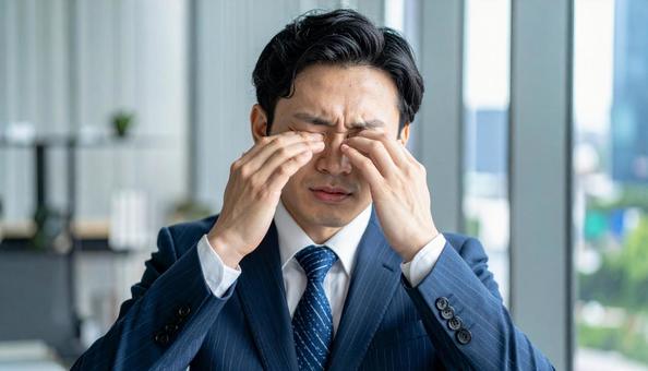 ビジネスイメージ うつむき悩む男性 ビジネスイメージ うつむき悩む男性の写真