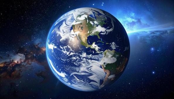 宇宙から見た地球　宇宙空間の写真