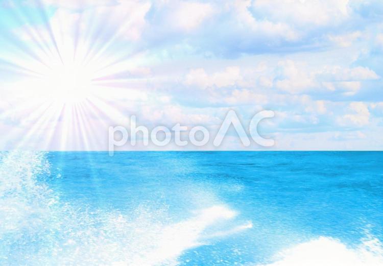 真夏の太陽青い海と波と空オーシャンブルー 晴空,海,自然の写真素材