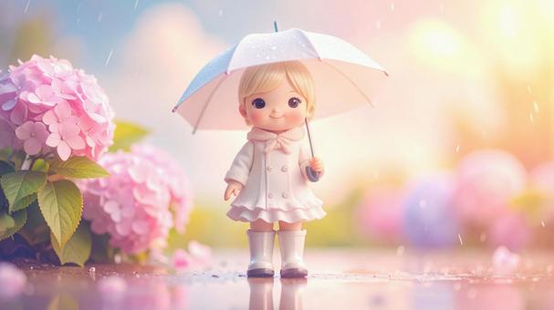 梅雨紫陽花傘白 梅雨紫陽花傘白の写真