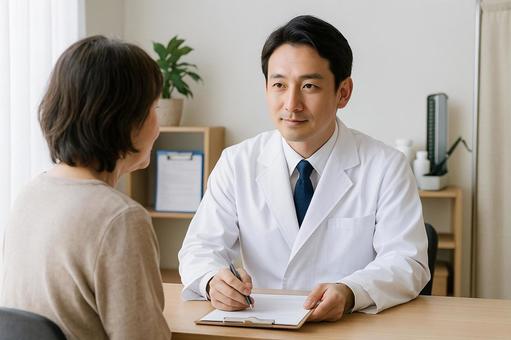 医師と患者の診察風景 医師と患者の診察風景の写真