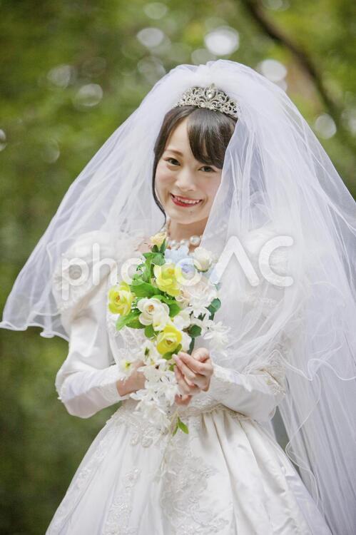 ウエディングドレスを着た女性　m095 20代,お姉さん,さわやかの写真素材