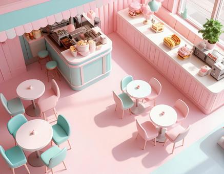 パステルカラーのカフェ パステルカラーのカフェの写真