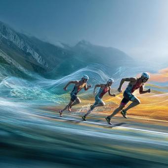 アスファルト道路を走る選手たちの競争の写真