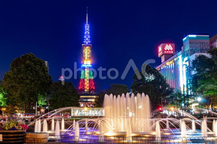 大通公園の夜景 夜景,噴水,都市夜景の写真素材