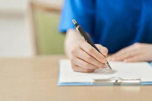 Caregiver's hand to fill out the form, nurses, on hand, document, JPG