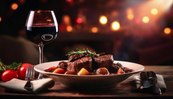 赤ワインとビーフシチュー ビーフシチュー,シチュー,赤ワインの写真素材