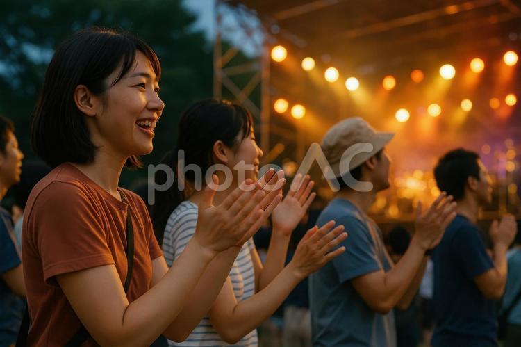 手拍子する観客たち フェス,夏,音楽の写真素材