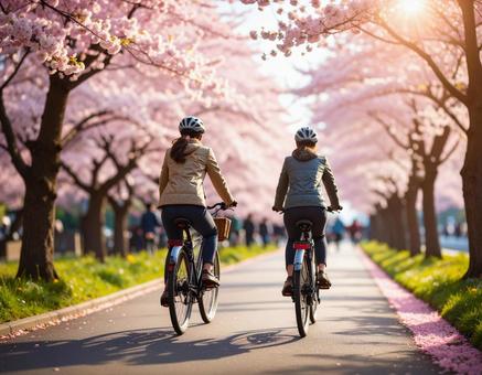 春爛漫のサイクリングロードの写真