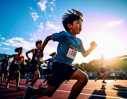 陸上競技をする少年 陸上競技をする少年の写真