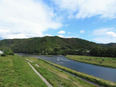 烏山大橋から那珂川の上流方面 烏山大橋から那珂川の上流方面 那珂川,那須烏山市,1級河川の写真素材
