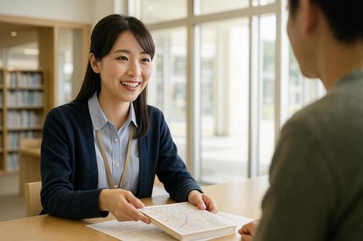 図書館の案内カウンターの写真