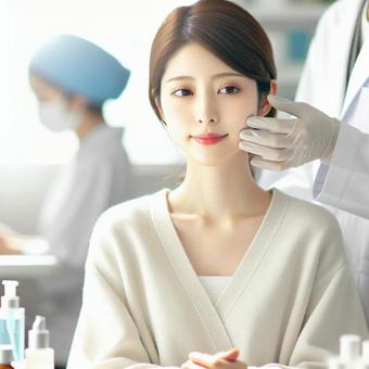 スキンケア診断を受ける女性 スキンケア診断を受ける女性の写真