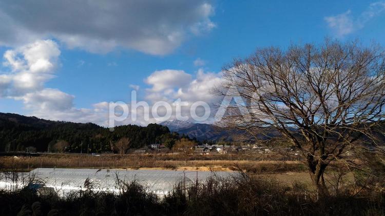 伊吹山と牧田川 伊吹山,牧田川,雲の写真素材
