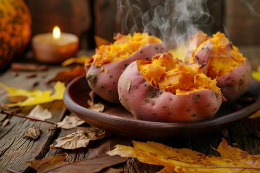 ほくほく湯気立つ焼き芋の写真