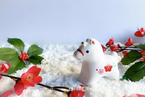 雪原の2026、午年年賀状 午年,お正月,年賀状の写真素材