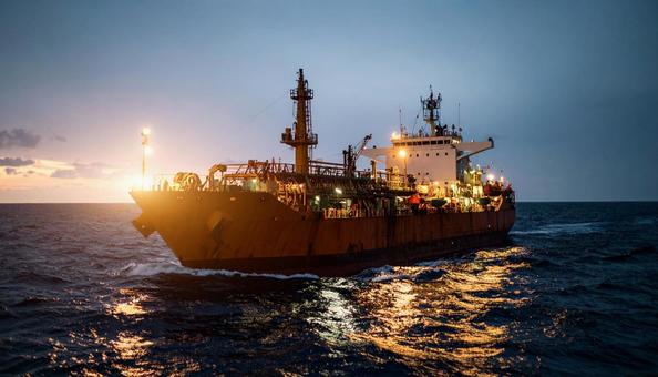 海で作業する作業船 油回収船 海で作業する作業船 油回収船の写真