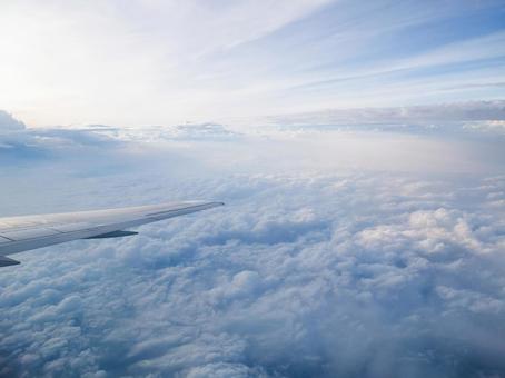 飛行機の窓から見た雲海の絶景 飛行機,旅客機,翼の写真素材