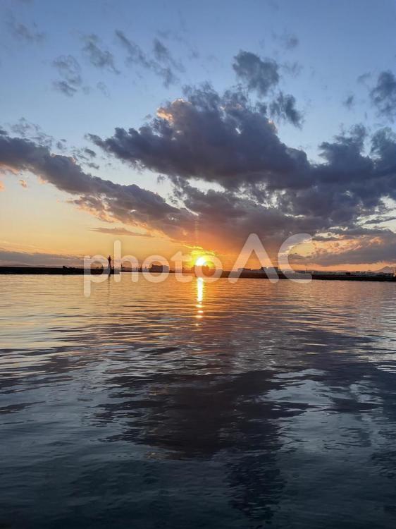 北海道の風景　14812 北海道の風景,夕日,たそがれの写真素材